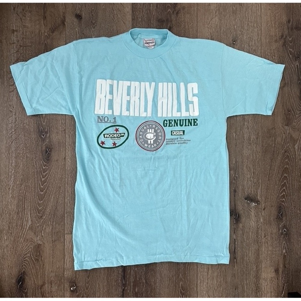 Vtg Beverly Hills Shirt Mens XL Blue California Jammin Graphic Tee Single Stitch